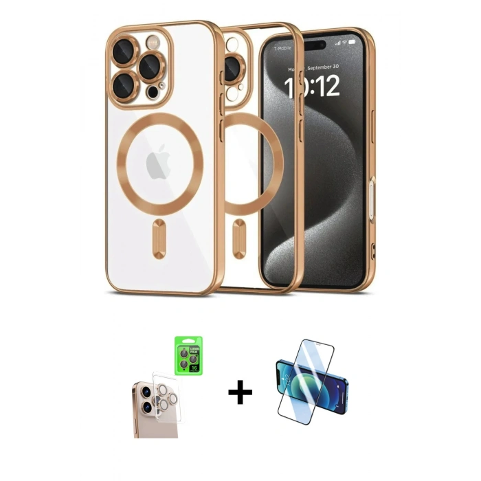 MARSİLYAN™- iPhone 16 Pro Max Kılıf Nova Işık Özel Seri - Siyah 3D Antistatik Seramik Nano Ekran Koruyucu + Raze Metal Kamera Lens - NLGY