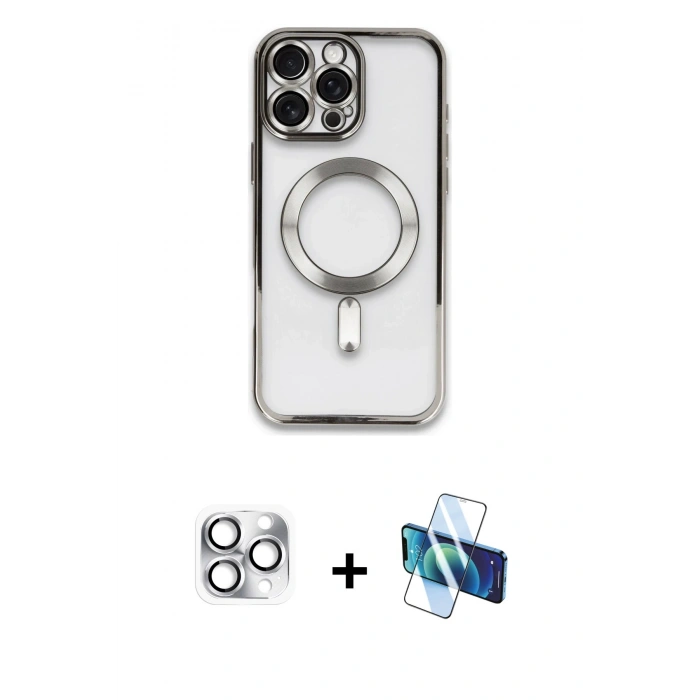 MARSİLYAN™- iPhone 16 Pro Max Kılıf Nova Işık Özel Seri - Siyah 3D Antistatik Seramik Nano Ekran Koruyucu + Pers Alüminyum Kamera Lens - GS
