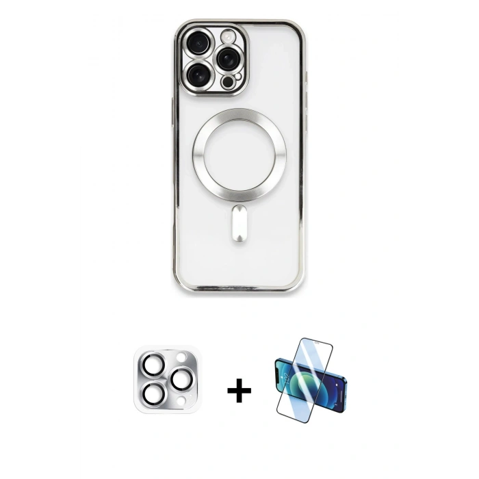MARSİLYAN™- iPhone 16 Pro Max Kılıf Nova Işık Özel Seri - Siyah 3D Antistatik Seramik Nano Ekran Koruyucu + Pers Alüminyum Kamera Lens - GS