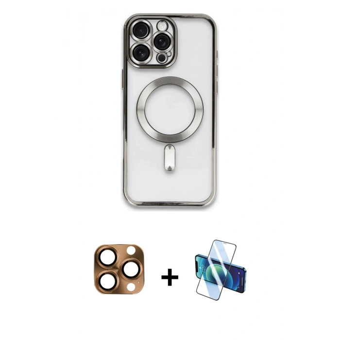 MARSİLYAN™- iPhone 16 Pro Max Kılıf Nova Işık Özel Seri - Siyah 3D Antistatik Seramik Nano Ekran Koruyucu + Pers Alüminyum Kamera Lens - CLTM