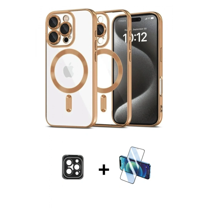 MARSİLYAN™- iPhone 16 Pro Max Kılıf Nova Işık Özel Seri - Siyah 3D Antistatik Seramik Nano Ekran Koruyucu + PVD Metal Kamera Lens - SH