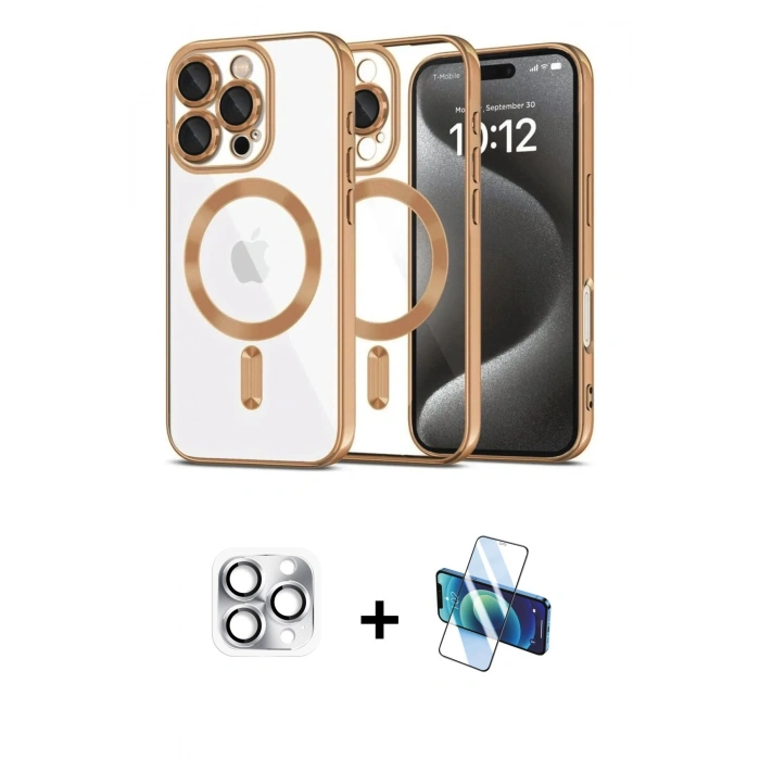 MARSİLYAN™- iPhone 16 Pro Max Kılıf Nova Işık Özel Seri - Siyah 3D Antistatik Seramik Nano Ekran Koruyucu + Pers Alüminyum Kamera Lens - GS