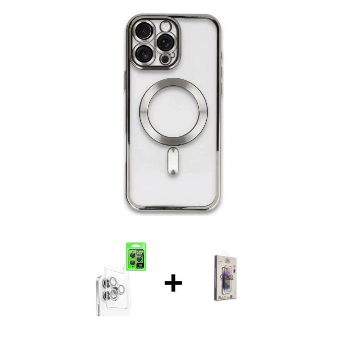 MARSİLYAN™- iPhone 16 Pro Max Kılıf Nova Işık Özel Seri - Siyah Bilvis 3D Cam Ekran Koruyucu + Raze Metal Kamera Lens - BZ