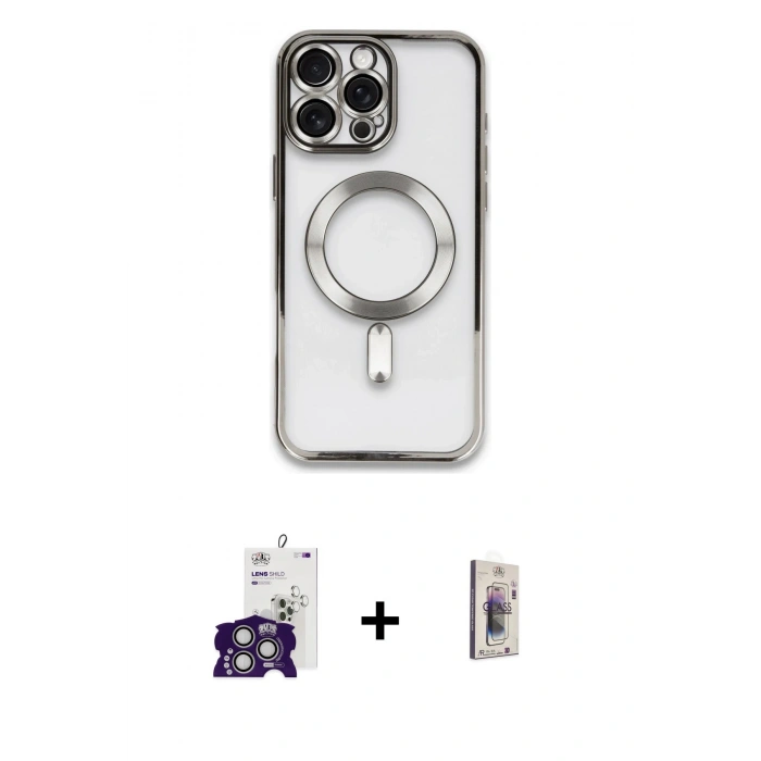 MARSİLYAN™- iPhone 16 Pro Max Kılıf Nova Işık Özel Seri - Siyah Bilvis 3D Cam Ekran Koruyucu + Bilvis Titan Kamera Lens - GS