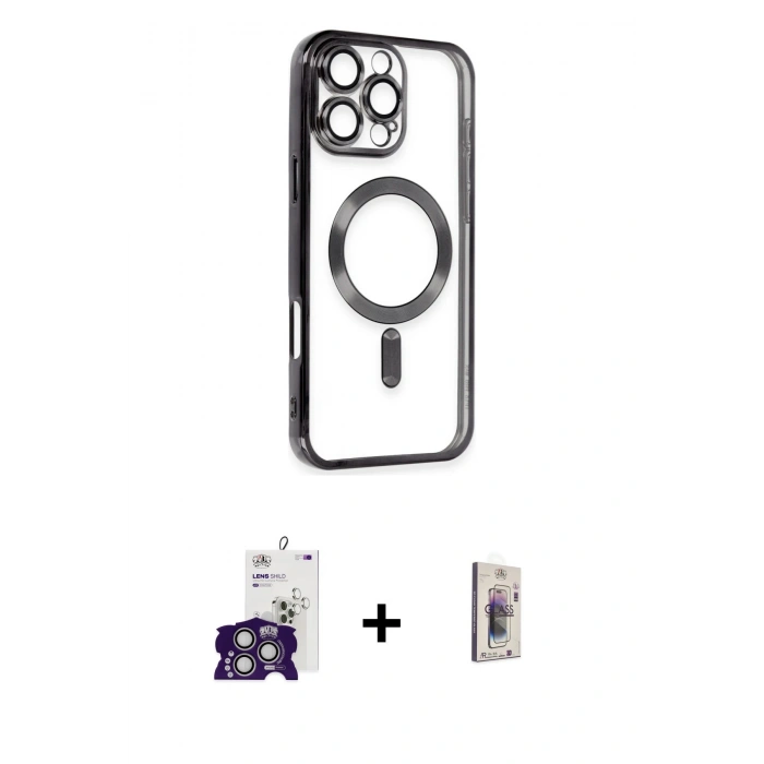 MARSİLYAN™- iPhone 16 Pro Max Kılıf Nova Işık Özel Seri - Siyah Bilvis 3D Cam Ekran Koruyucu + Bilvis Titan Kamera Lens - GS