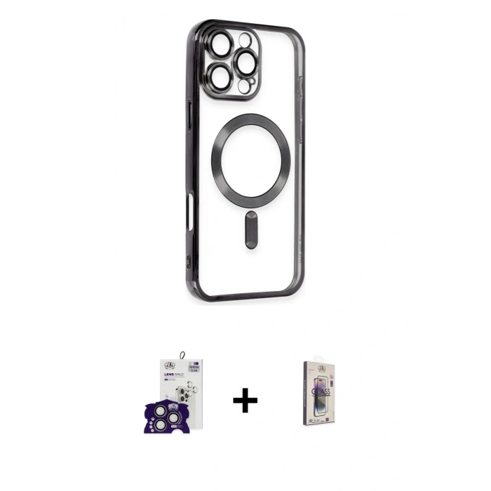 MARSİLYAN™- iPhone 16 Pro Max Kılıf Nova Işık Özel Seri - Siyah Bilvis 3D Cam Ekran Koruyucu + Bilvis Titan Kamera Lens - TMGI