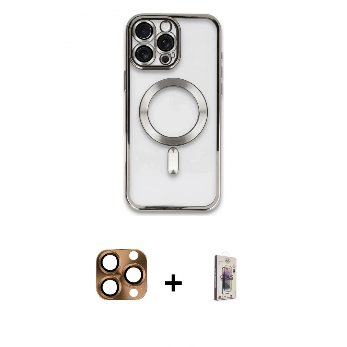 MARSİLYAN™- iPhone 16 Pro Max Kılıf Nova Işık Özel Seri - Siyah Bilvis 3D Cam Ekran Koruyucu + Çöl Titanyum Pers Alüminyum Kamera Lens