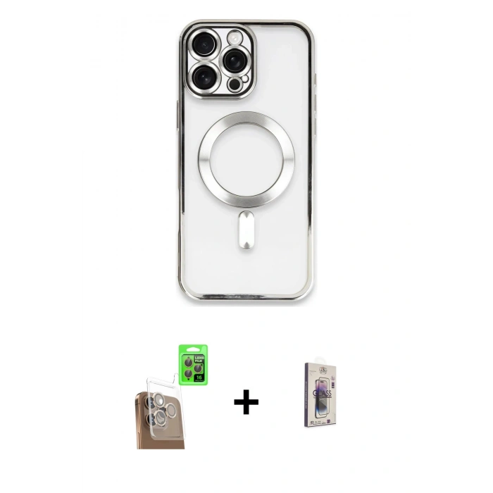 MARSİLYAN™- iPhone 16 Pro Max Kılıf Nova Işık Özel Seri - Siyah Bilvis 3D Cam Ekran Koruyucu + Çöl Titanyum Raze Metal Kamera Lens