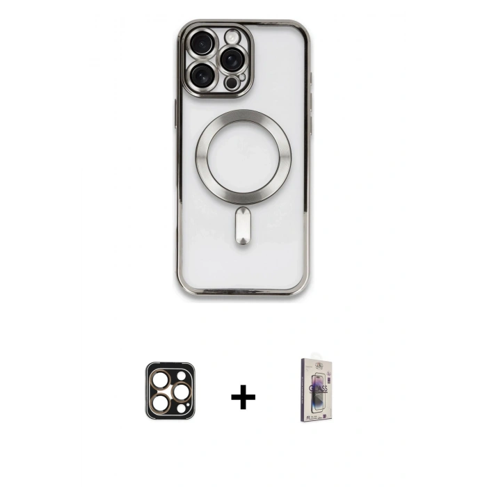 MARSİLYAN™- iPhone 16 Pro Max Kılıf Nova Işık Özel Seri - Siyah Bilvis 3D Cam Ekran Koruyucu + Gold PVD Metal Kamera Lens