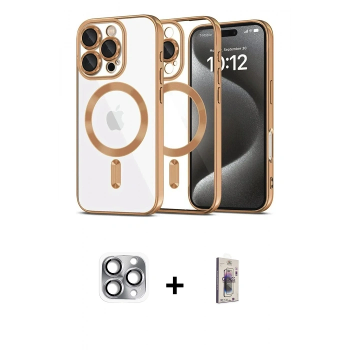 MARSİLYAN™- iPhone 16 Pro Max Kılıf Nova Işık Özel Seri - Siyah Bilvis 3D Cam Ekran Koruyucu + Pers Alüminyum Kamera Lens - GI