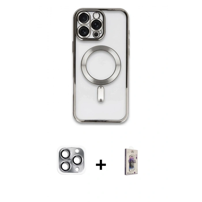 MARSİLYAN™- iPhone 16 Pro Max Kılıf Nova Işık Özel Seri - Siyah Bilvis 3D Cam Ekran Koruyucu + Pers Alüminyum Kamera Lens - GI
