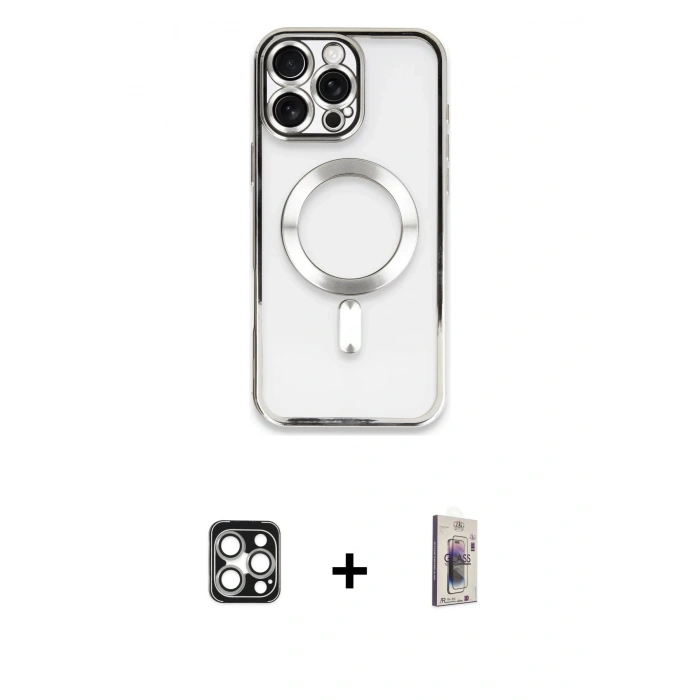 MARSİLYAN™- iPhone 16 Pro Max Kılıf Nova Işık Özel Seri - Siyah Bilvis 3D Cam Ekran Koruyucu + PVD Metal Kamera Lens - GS