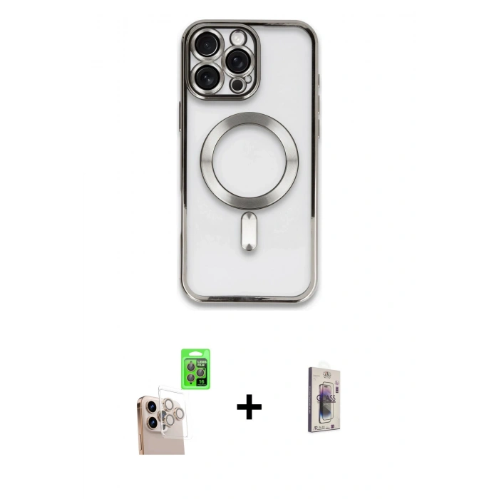 MARSİLYAN™- iPhone 16 Pro Max Kılıf Nova Işık Özel Seri - Siyah Bilvis 3D Cam Ekran Koruyucu + Raze Metal Kamera Lens - NLGY