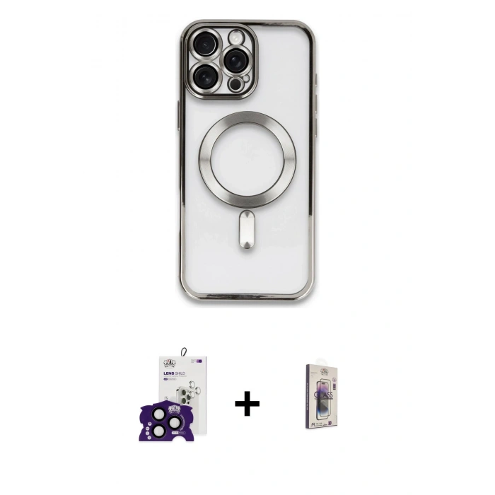 MARSİLYAN™- iPhone 16 Pro Max Kılıf Nova Işık Özel Seri - Siyah Bilvis 3D Cam Ekran Koruyucu + Bilvis Titan Kamera Lens - SH