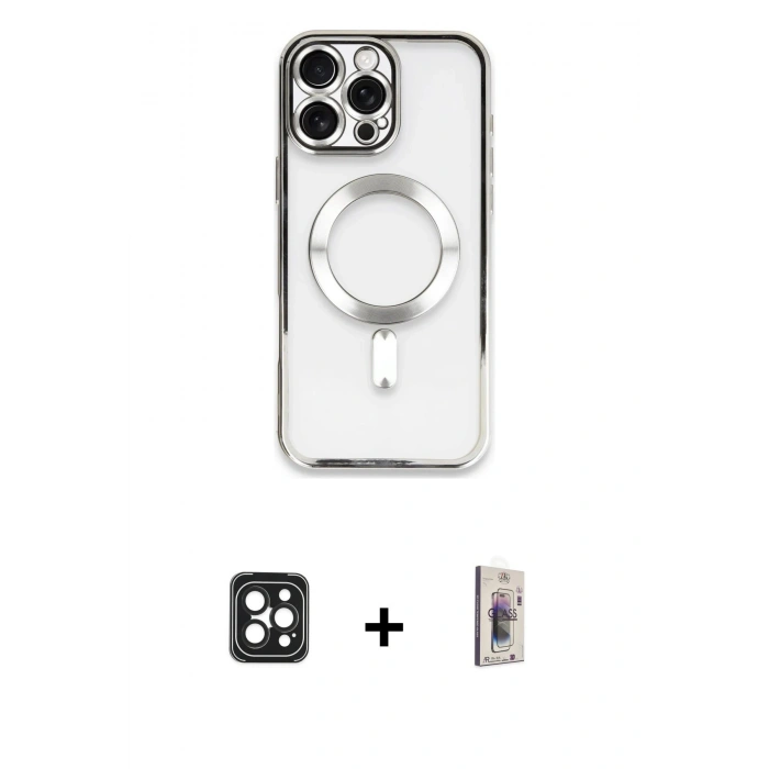 MARSİLYAN™- iPhone 16 Pro Max Kılıf Nova Işık Özel Seri - Siyah Bilvis 3D Cam Ekran Koruyucu + PVD Metal Kamera Lens - SH