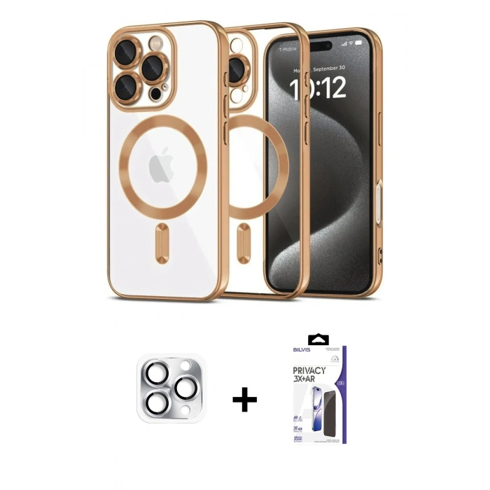 MARSİLYAN™- iPhone 16 Pro Max Kılıf Nova Işık Özel Seri - Siyah Bilvis 3X AR Hayalet Cam Ekran Koruyucu + Pers Alüminyum Kamera Lens - GS