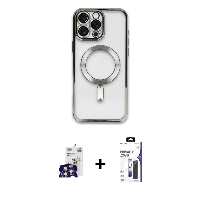MARSİLYAN™- iPhone 16 Pro Max Kılıf Nova Işık Özel Seri - Siyah Bilvis 3X AR Hayalet Cam Ekran Koruyucu + Bilvis Titan Kamera Lens - TMGI