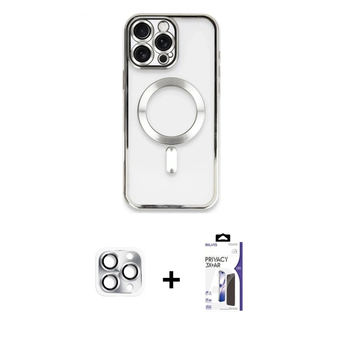MARSİLYAN™- iPhone 16 Pro Max Kılıf Nova Işık Özel Seri - Siyah Bilvis 3X AR Hayalet Cam Ekran Koruyucu + Pers Alüminyum Kamera Lens - GS