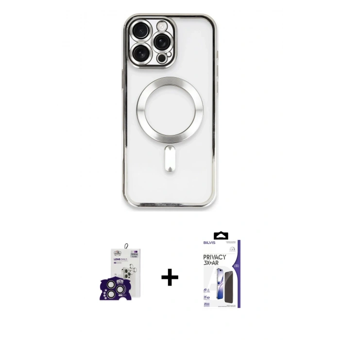 MARSİLYAN™- iPhone 16 Pro Max Kılıf Nova Işık Özel Seri - Siyah Bilvis 3X AR Hayalet Cam Ekran Koruyucu + Bilvis Titan Kamera Lens - TMGI