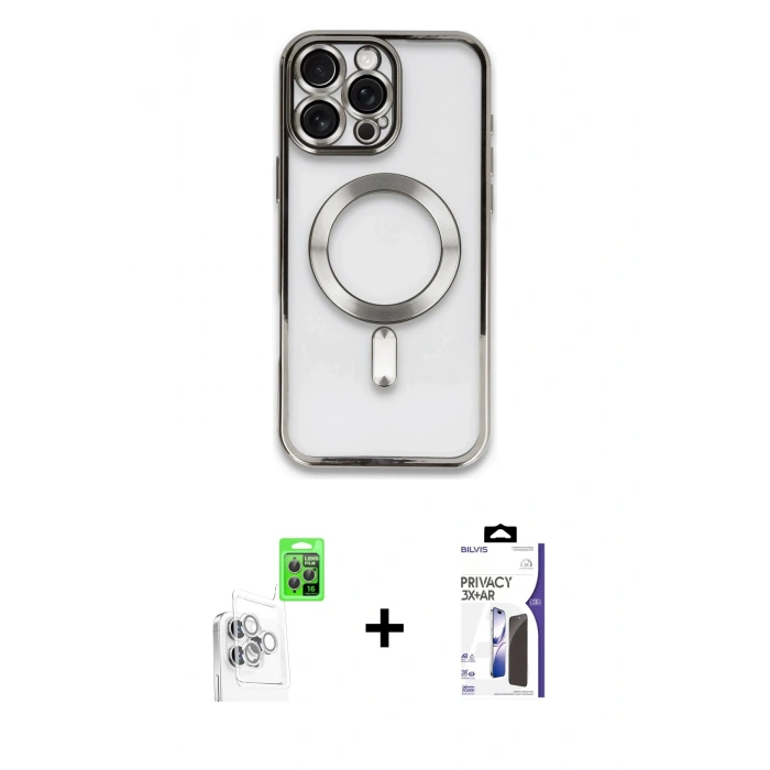 MARSİLYAN™- iPhone 16 Pro Max Kılıf Nova Işık Özel Seri - Siyah Bilvis 3X AR Hayalet Cam Ekran Koruyucu + Raze Metal Kamera Lens - BZ