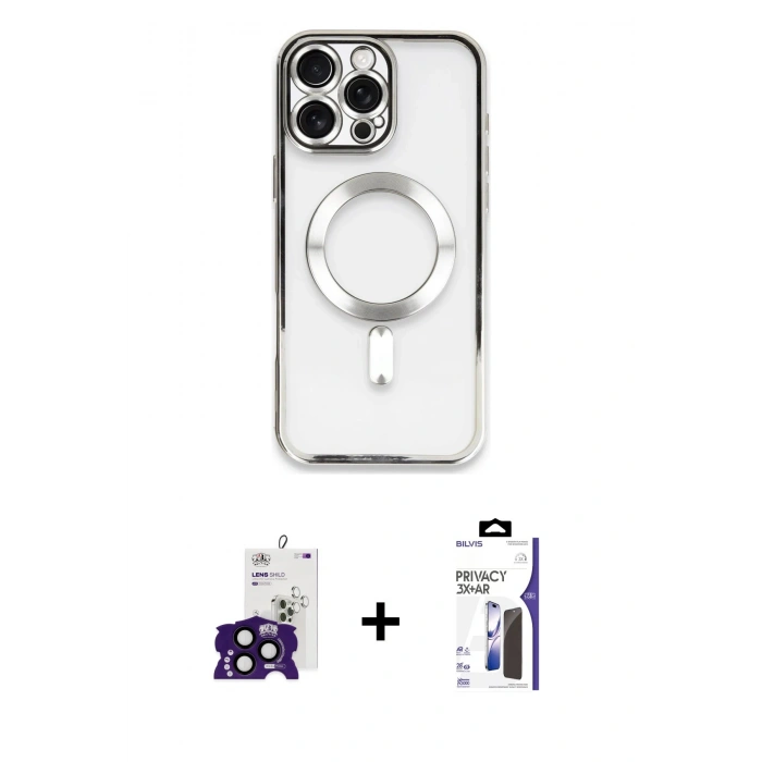 MARSİLYAN™- iPhone 16 Pro Max Kılıf Nova Işık Özel Seri - Siyah Bilvis 3X AR Hayalet Cam Ekran Koruyucu + Bilvis Titan Kamera Lens - SH