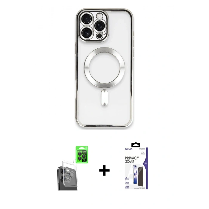 MARSİLYAN™- iPhone 16 Pro Max Kılıf Nova Işık Özel Seri - Siyah Bilvis 3X AR Hayalet Cam Ekran Koruyucu + Raze Metal Kamera Lens - SH