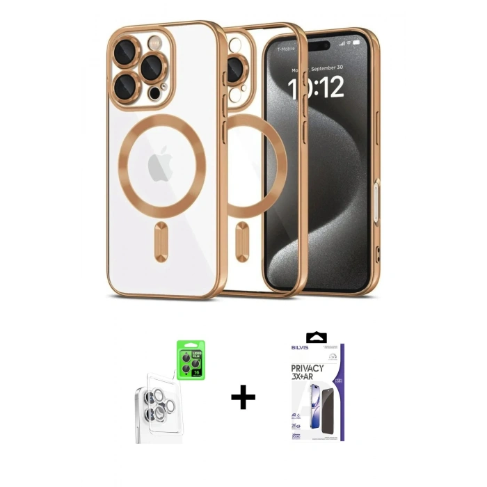 MARSİLYAN™- iPhone 16 Pro Max Kılıf Nova Işık Özel Seri - Siyah Bilvis 3X AR Hayalet Cam Ekran Koruyucu + Raze Metal Kamera Lens - BZ