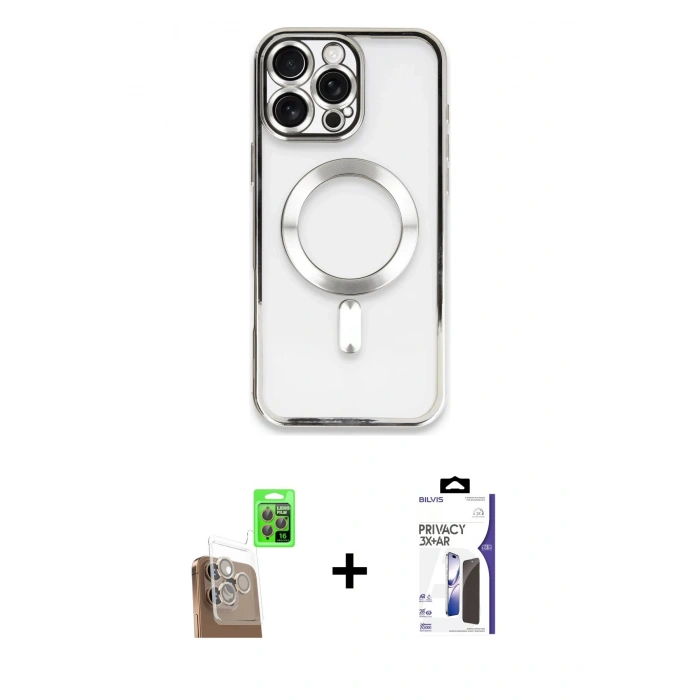 MARSİLYAN™- iPhone 16 Pro Max Kılıf Nova Işık Özel Seri - Siyah Bilvis 3X AR Hayalet Cam Ekran Koruyucu + Raze Metal Kamera Lens - CLTM