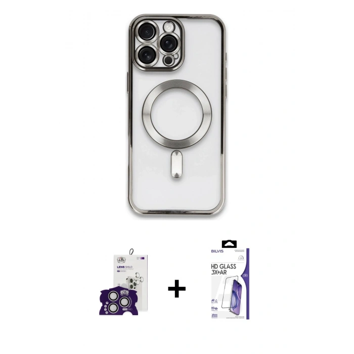 MARSİLYAN™- iPhone 16 Pro Max Kılıf Nova Işık Özel Seri - Siyah Bilvis 3X AR HD Cam Ekran Koruyucu + Bilvis Titan Kamera Lens - GS