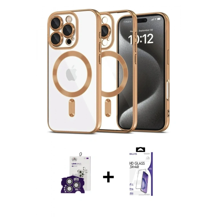 MARSİLYAN™- iPhone 16 Pro Max Kılıf Nova Işık Özel Seri - Siyah Bilvis 3X AR HD Cam Ekran Koruyucu + Bilvis Titan Kamera Lens - GS