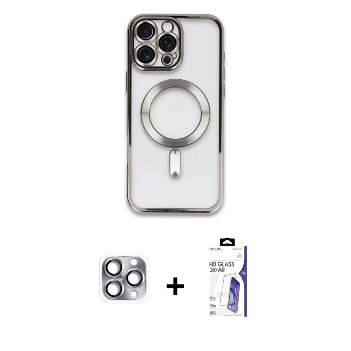 MARSİLYAN™- iPhone 16 Pro Max Kılıf Nova Işık Özel Seri - Siyah Bilvis 3X AR HD Cam Ekran Koruyucu + Pers Alüminyum Kamera Lens - GI