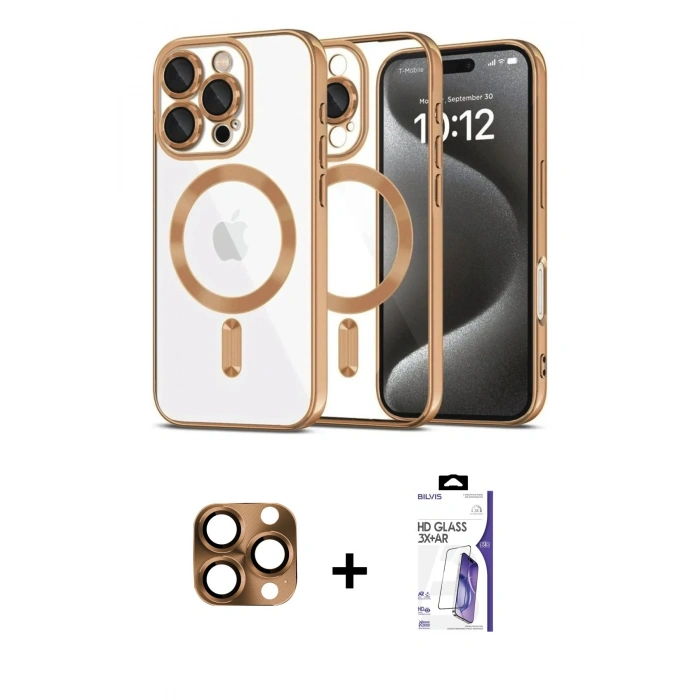 MARSİLYAN™- iPhone 16 Pro Max Kılıf Nova Işık Özel Seri - Siyah Bilvis 3X AR HD Cam Ekran Koruyucu + Pers Alüminyum Kamera Lens - CLTM