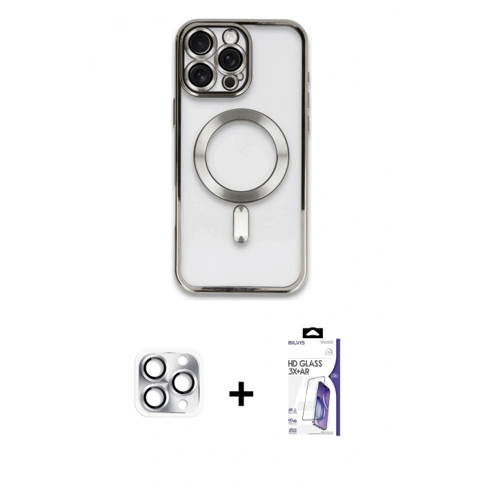MARSİLYAN™- iPhone 16 Pro Max Kılıf Nova Işık Özel Seri - Siyah Bilvis 3X AR HD Cam Ekran Koruyucu + Pers Alüminyum Kamera Lens - GS