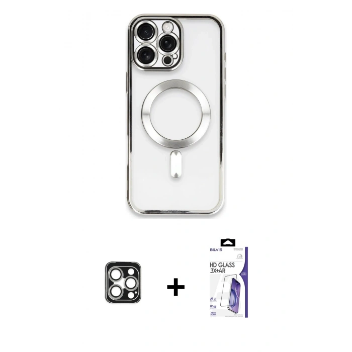 MARSİLYAN™- iPhone 16 Pro Max Kılıf Nova Işık Özel Seri - Siyah Bilvis 3X AR HD Cam Ekran Koruyucu + PVD Metal Kamera Lens - GS