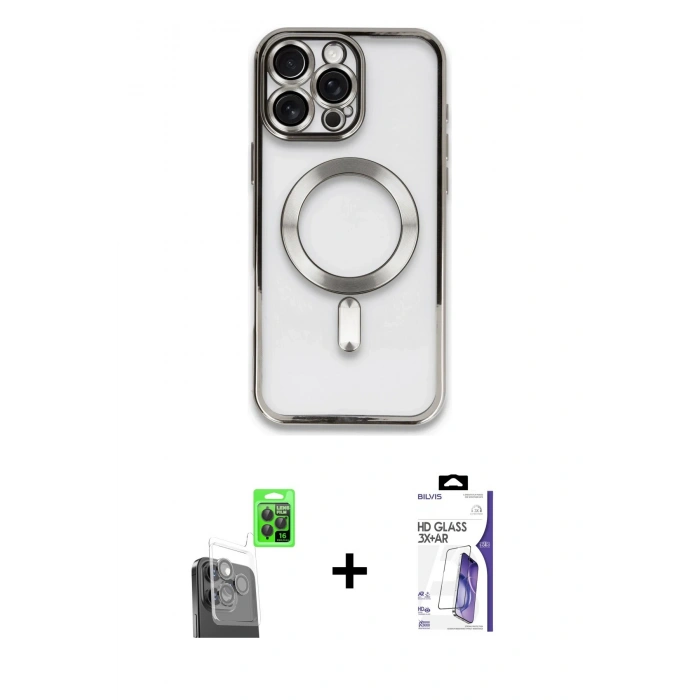 MARSİLYAN™- iPhone 16 Pro Max Kılıf Nova Işık Özel Seri - Siyah Bilvis 3X AR HD Cam Ekran Koruyucu + Raze Metal Kamera Lens - SH