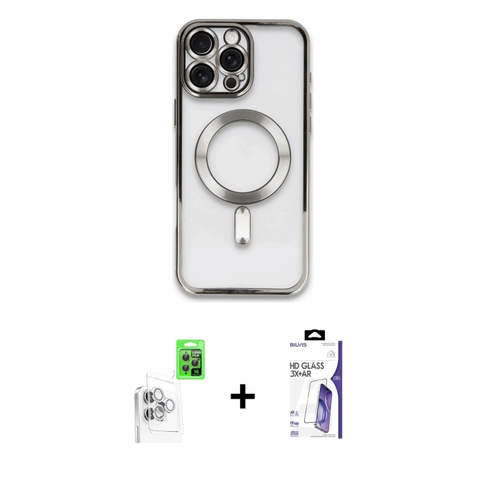 MARSİLYAN™- iPhone 16 Pro Max Kılıf Nova Işık Özel Seri - Siyah Bilvis 3X AR HD Cam Ekran Koruyucu + Raze Metal Kamera Lens - BZ