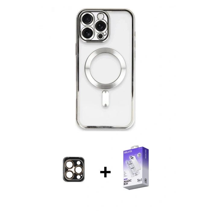 MARSİLYAN™- iPhone 16 Pro Max Kılıf Nova Işık Özel Seri - Siyah Bilvis 5in1 3D Magic Cam Ekran Koruyucu + Gold PVD Metal Kamera Lens