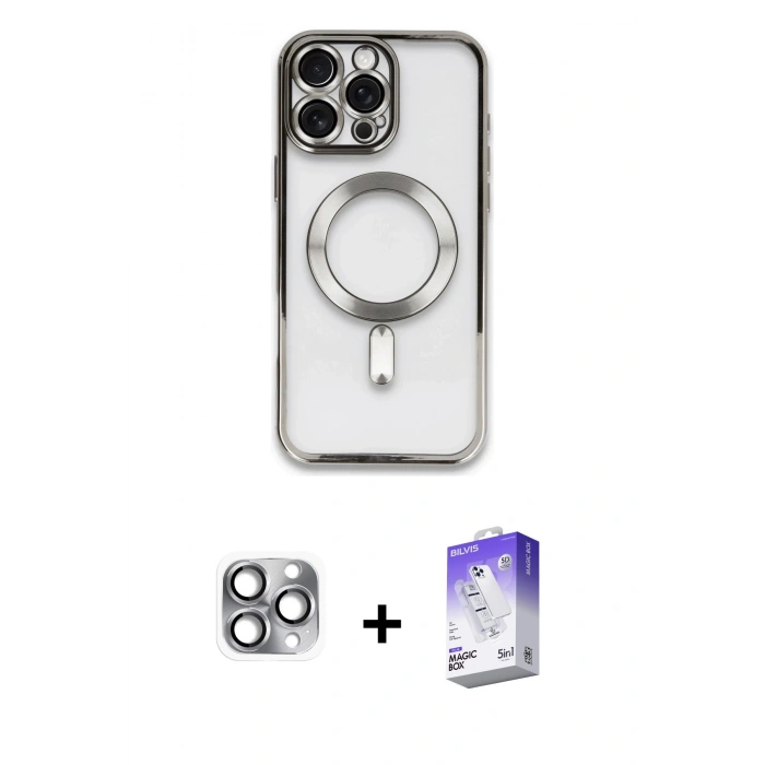 MARSİLYAN™- iPhone 16 Pro Max Kılıf Nova Işık Özel Seri - Siyah Bilvis 5in1 3D Magic Cam Ekran Koruyucu + Gri Pers Alüminyum Kamera Lens