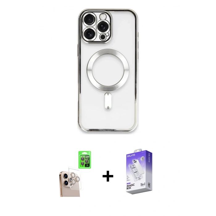 MARSİLYAN™- iPhone 16 Pro Max Kılıf Nova Işık Özel Seri - Siyah Bilvis 5in1 3D Magic Cam Ekran Koruyucu + Natural Grey Raze Metal Kamera Lens