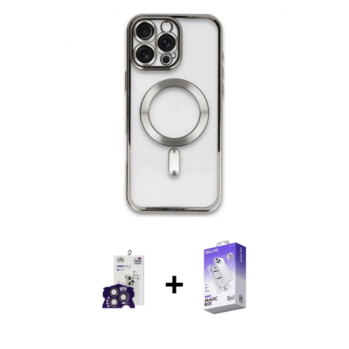 MARSİLYAN™- iPhone 16 Pro Max Kılıf Nova Işık Özel Seri - Siyah Bilvis 5in1 3D Magic Cam Ekran Koruyucu + Bilvis Titan Kamera Lens - TMGI