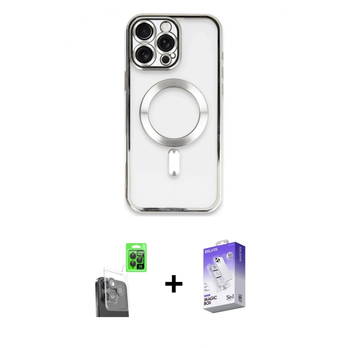 MARSİLYAN™- iPhone 16 Pro Max Kılıf Nova Işık Özel Seri - Siyah Bilvis 5in1 3D Magic Cam Ekran Koruyucu + Raze Metal Kamera Lens - SH