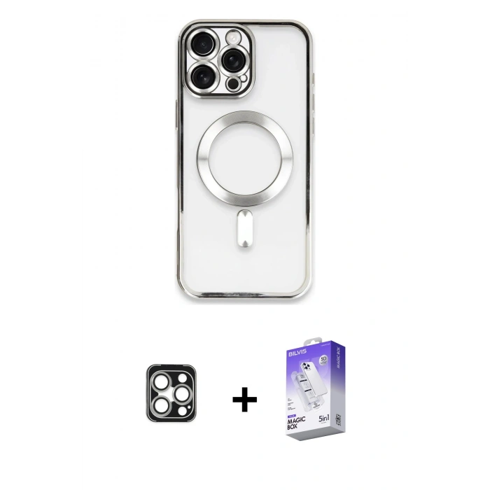 MARSİLYAN™- iPhone 16 Pro Max Kılıf Nova Işık Özel Seri - Siyah Bilvis 5in1 3D Magic Cam Ekran Koruyucu + PVD Metal Kamera Lens - GS
