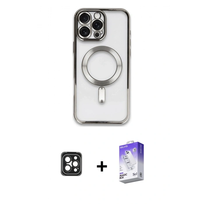 MARSİLYAN™- iPhone 16 Pro Max Kılıf Nova Işık Özel Seri - Siyah Bilvis 5in1 3D Magic Cam Ekran Koruyucu + PVD Metal Kamera Lens - SH