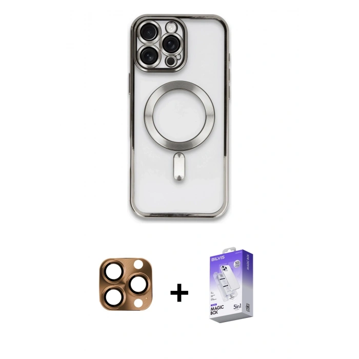 MARSİLYAN™- iPhone 16 Pro Max Kılıf Nova Işık Özel Seri - Siyah Bilvis 5in1 3D Magic Cam Ekran Koruyucu + Pers Alüminyum Kamera Lens - CLTM