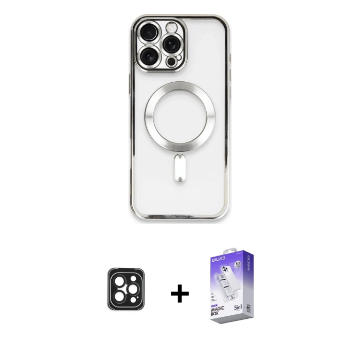 MARSİLYAN™- iPhone 16 Pro Max Kılıf Nova Işık Özel Seri - Siyah Bilvis 5in1 3D Magic Cam Ekran Koruyucu + PVD Metal Kamera Lens - SH