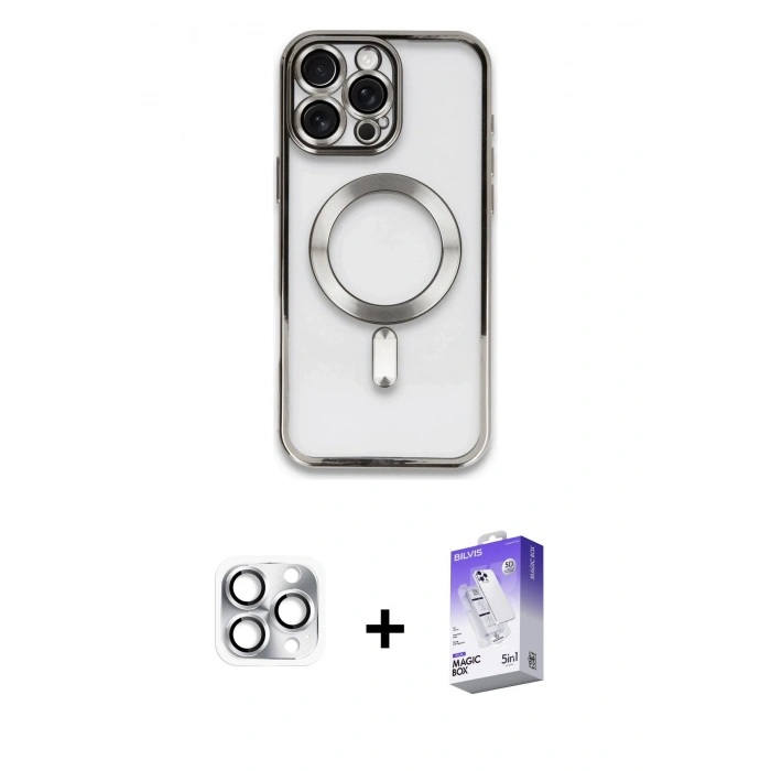 MARSİLYAN™- iPhone 16 Pro Max Kılıf Nova Işık Özel Seri - Siyah Bilvis 5in1 3D Magic Cam Ekran Koruyucu + Pers Alüminyum Kamera Lens - GS
