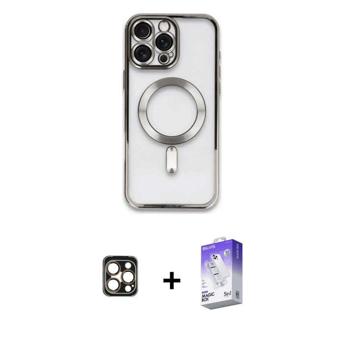 MARSİLYAN™- iPhone 16 Pro Max Kılıf Nova Işık Özel Seri - Siyah Bilvis 5in1 3D Magic Cam Ekran Koruyucu + PVD Metal Kamera Lens - GD
