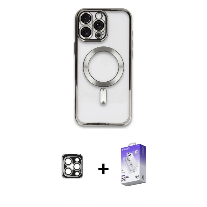 MARSİLYAN™- iPhone 16 Pro Max Kılıf Nova Işık Özel Seri - Siyah Bilvis 5in1 3D Magic Cam Ekran Koruyucu + PVD Metal Kamera Lens - GS