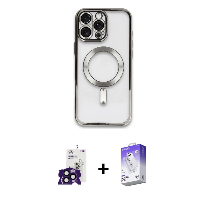 MARSİLYAN™- iPhone 16 Pro Max Kılıf Nova Işık Özel Seri - Siyah Bilvis 5in1 3D Magic Cam Ekran Koruyucu + Bilvis Titan Kamera Lens - SH