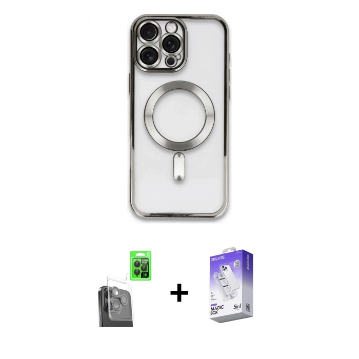 MARSİLYAN™- iPhone 16 Pro Max Kılıf Nova Işık Özel Seri - Siyah Bilvis 5in1 3D Magic Cam Ekran Koruyucu + Raze Metal Kamera Lens - SH